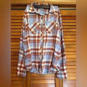Maurices Blue and Burnt Orange Plaid Button Down Shirt